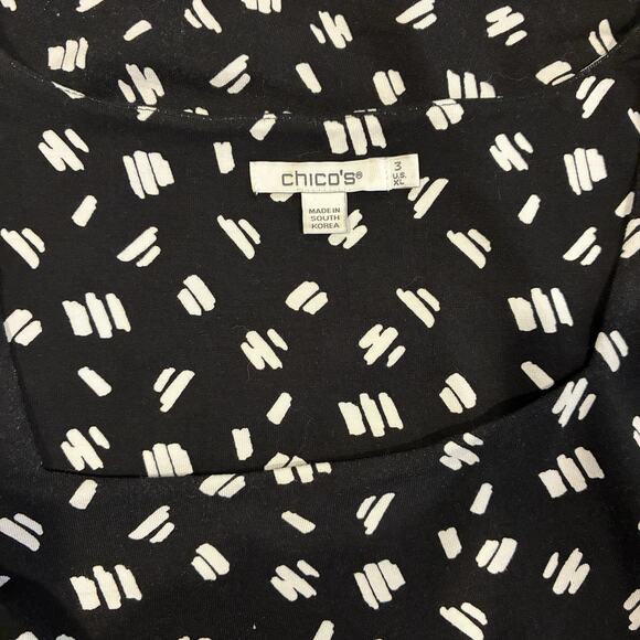 Chico's Top Women's Sz 3 (XL) Square Neck White Dash Print Soft Rayon 3/4 Sleeve - Picture 3 of 6